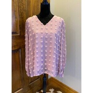 Forgotten Grace Dusty Rose Pink Long Sleeve V Neck Pokadot Size 1X Top Blouse